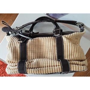 Francesco‎ Biasia Woven Raffia Leather Trim Handbag Hobo